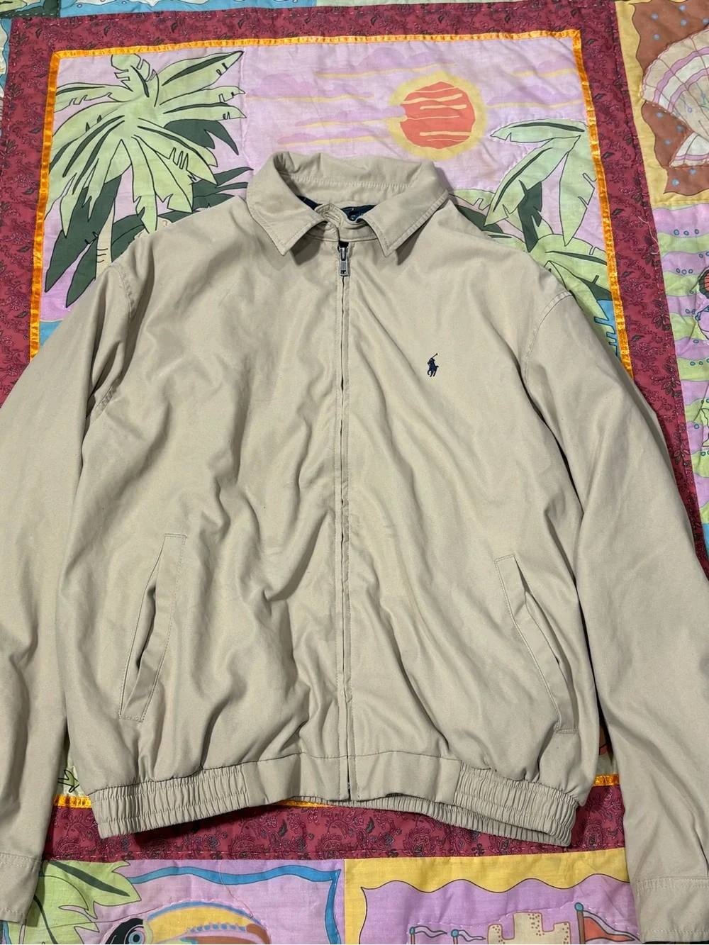 Polo Ralph Lauren Vintage Jacket Mens L Tan Harrington Full Zip Windbreaker